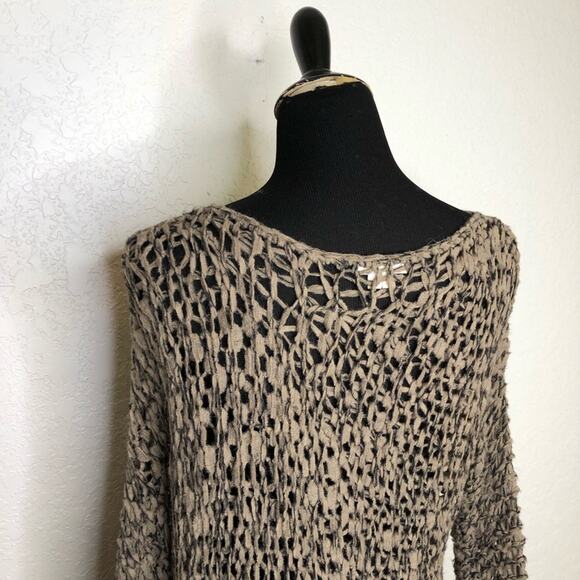 Helmut Lang tattered tape taupe asymmetrical alpaca wool blend sweater Medium - Picture 13 of 16